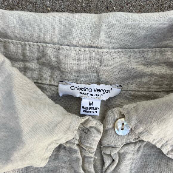 Christina Vergani Made in Italy Beige Linen Tunic Dress Pockets Roll Tab Sleeve - Picture 4 of 6